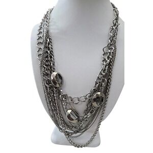 Vera Wang Necklace Silver Tone Multi-Chain Clear Faceted Beads 4 Strands Layered